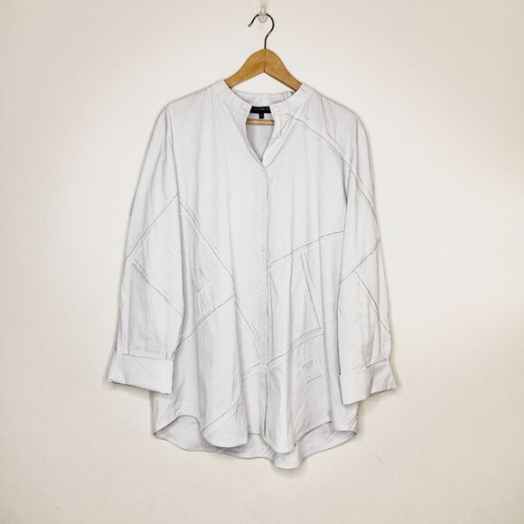 Lafayette 148 White Button Down Shirt XL Cotton Silver Detail Office Luxury - Picture 1 of 13